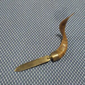 Vintage Ram's Horn and Brass Letter Opener